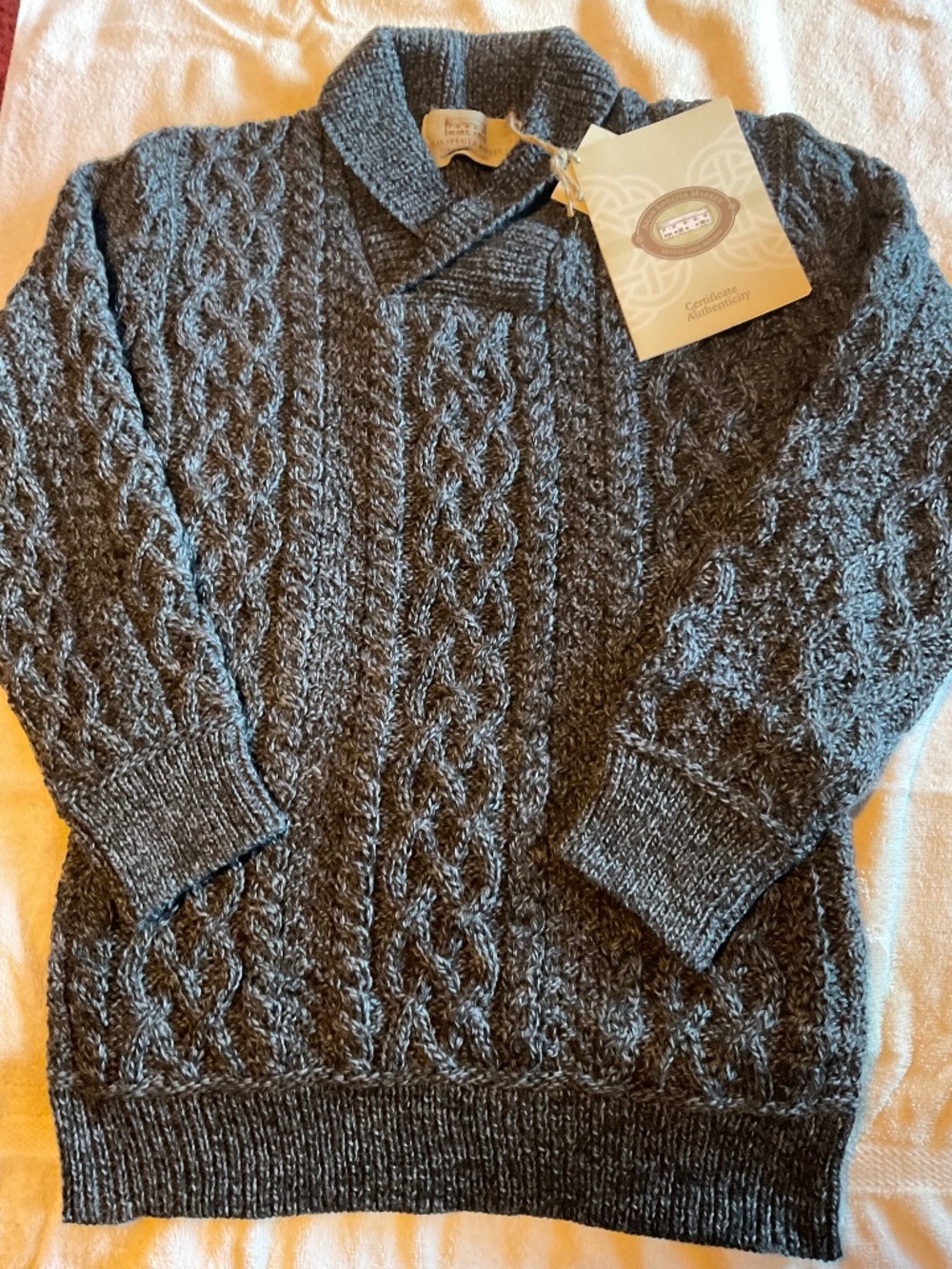 Aran Shawl Collar cable knit sweater, S